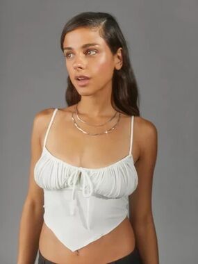 Urban Outfitters White Ruched Tie-Front Handkerchief Cami
